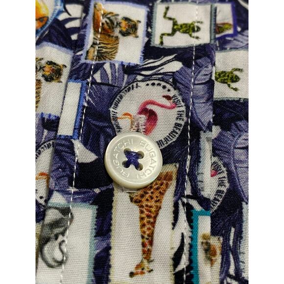 Bugatchi Shirt Mens XL Blue Animal print100% Cotton Shaped Fit Button Up - Picture 7 of 10